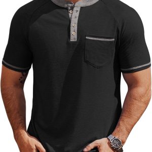 COOFANDY Mens Henley Shirts Short Sleeve Casual Button T-Shirts Basic Tee Shirts Summer Vintage T Shirts with Pocket