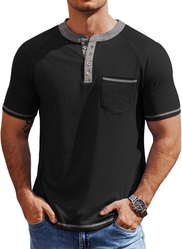 COOFANDY Mens Henley Shirts Short Sleeve Casual Button T-Shirts Basic Tee Shirts Summer Vintage T Shirts with Pocket