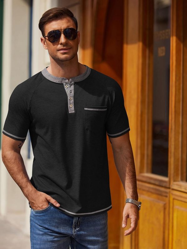 COOFANDY Mens Henley Shirts Short Sleeve Casual Button T-Shirts Basic Tee Shirts Summer Vintage T Shirts with Pocket - Image 2