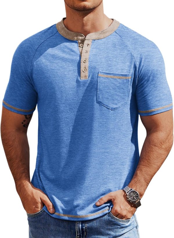COOFANDY Mens Henley Shirts Short Sleeve Casual Button T-Shirts Basic Tee Shirts Summer Vintage T Shirts with Pocket - Image 7