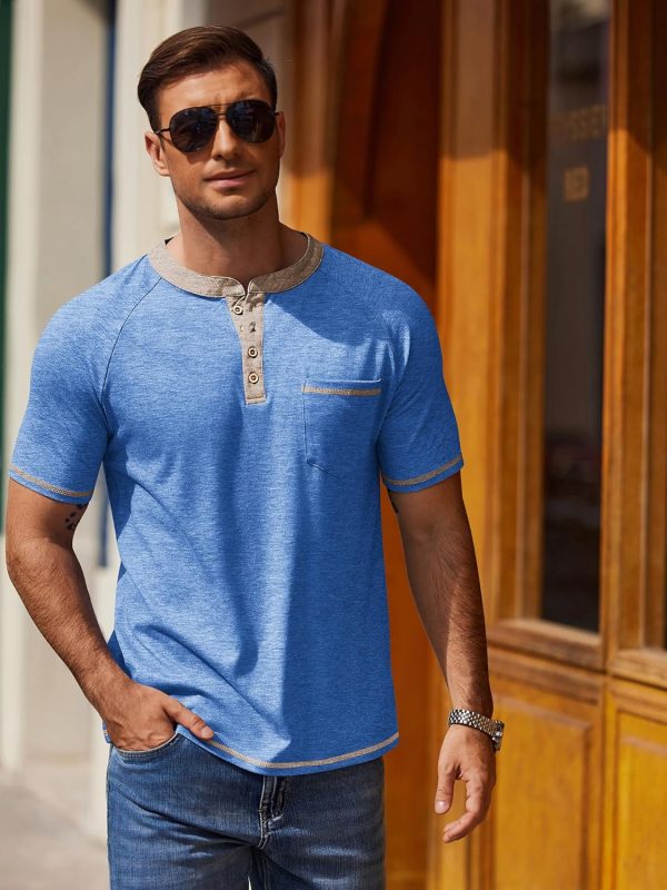 COOFANDY Mens Henley Shirts Short Sleeve Casual Button T-Shirts Basic Tee Shirts Summer Vintage T Shirts with Pocket - Image 8