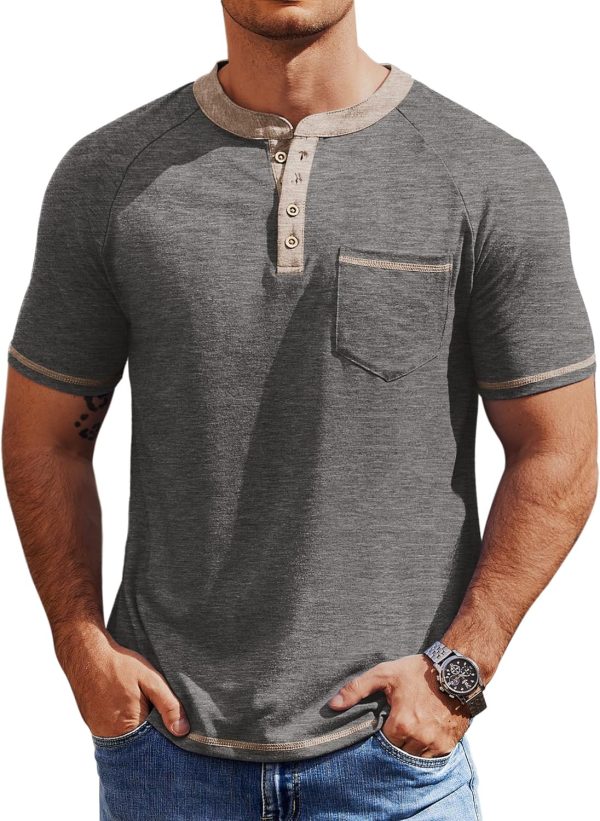 COOFANDY Mens Henley Shirts Short Sleeve Casual Button T-Shirts Basic Tee Shirts Summer Vintage T Shirts with Pocket - Image 13