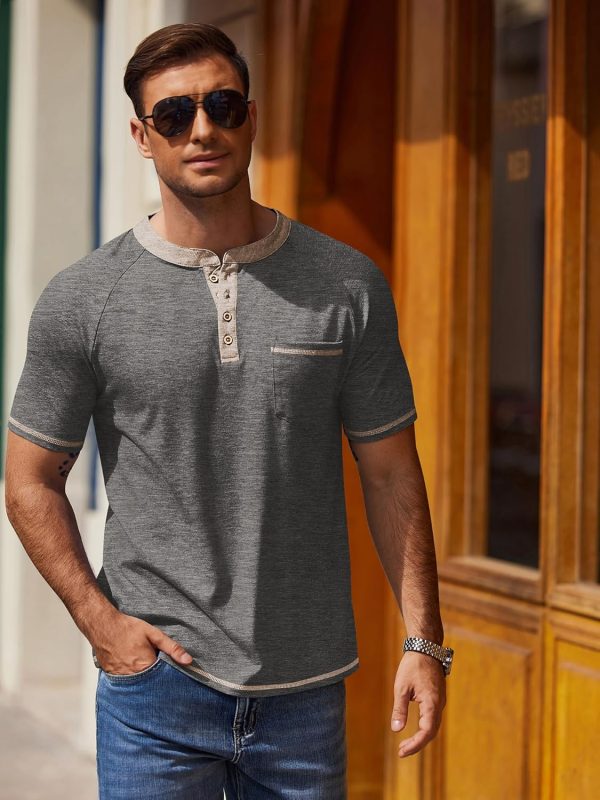 COOFANDY Mens Henley Shirts Short Sleeve Casual Button T-Shirts Basic Tee Shirts Summer Vintage T Shirts with Pocket - Image 14