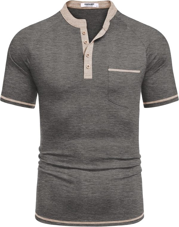 COOFANDY Mens Henley Shirts Short Sleeve Casual Button T-Shirts Basic Tee Shirts Summer Vintage T Shirts with Pocket - Image 18