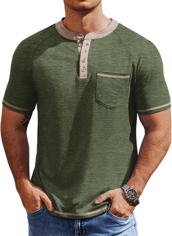 COOFANDY Mens Henley Shirts Short Sleeve Casual Button T-Shirts Basic Tee Shirts Summer Vintage T Shirts with Pocket - Image 19