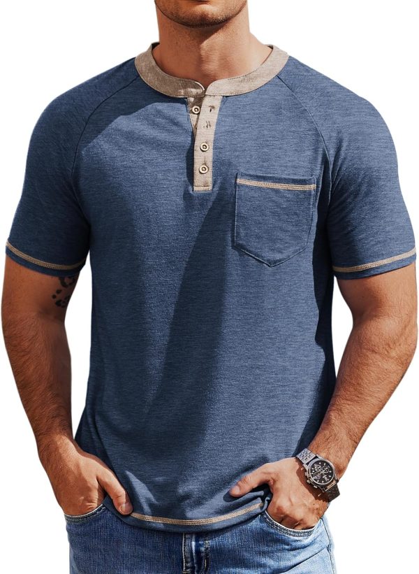COOFANDY Mens Henley Shirts Short Sleeve Casual Button T-Shirts Basic Tee Shirts Summer Vintage T Shirts with Pocket - Image 31