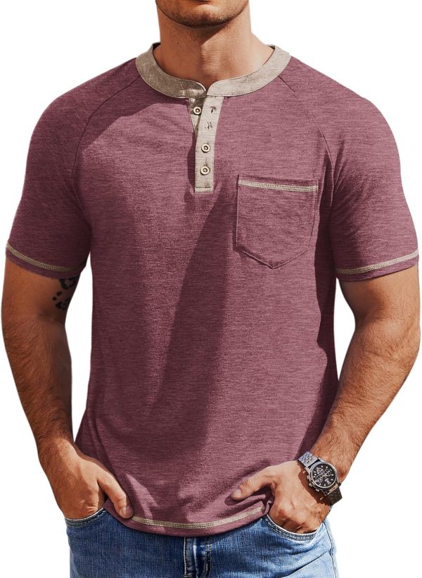 COOFANDY Mens Henley Shirts Short Sleeve Casual Button T-Shirts Basic Tee Shirts Summer Vintage T Shirts with Pocket - Image 43