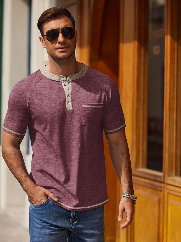 COOFANDY Mens Henley Shirts Short Sleeve Casual Button T-Shirts Basic Tee Shirts Summer Vintage T Shirts with Pocket - Image 44
