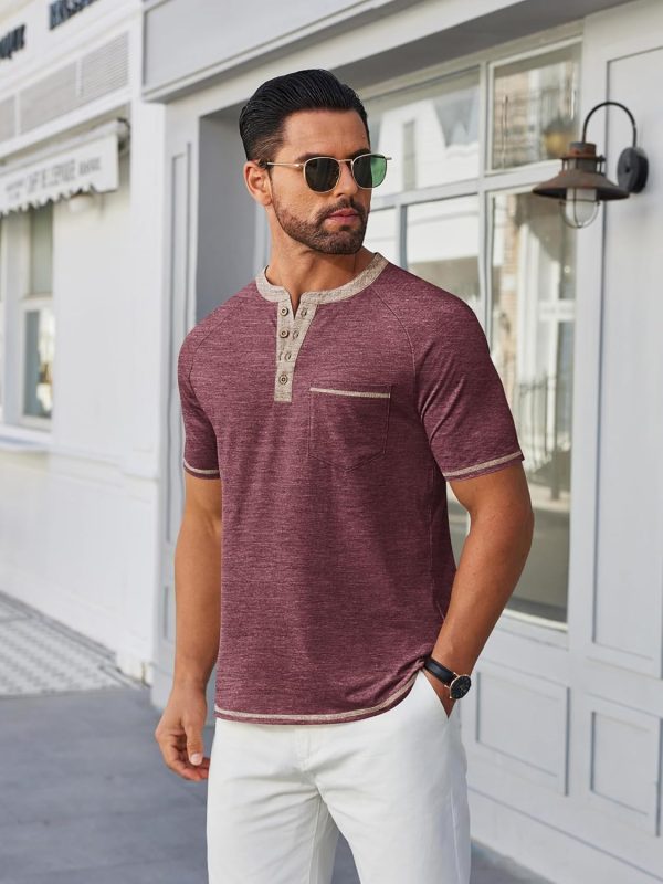 COOFANDY Mens Henley Shirts Short Sleeve Casual Button T-Shirts Basic Tee Shirts Summer Vintage T Shirts with Pocket - Image 45