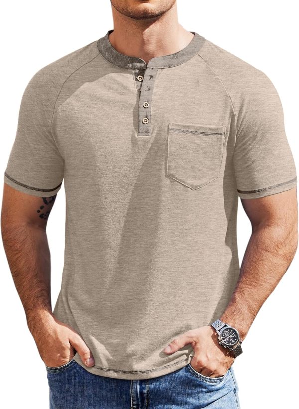 COOFANDY Mens Henley Shirts Short Sleeve Casual Button T-Shirts Basic Tee Shirts Summer Vintage T Shirts with Pocket - Image 49