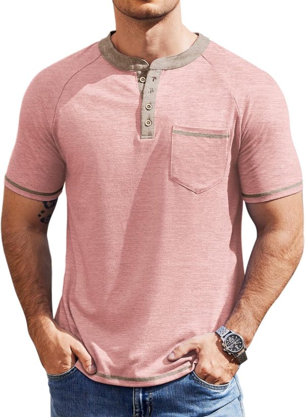 COOFANDY Mens Henley Shirts Short Sleeve Casual Button T-Shirts Basic Tee Shirts Summer Vintage T Shirts with Pocket - Image 55