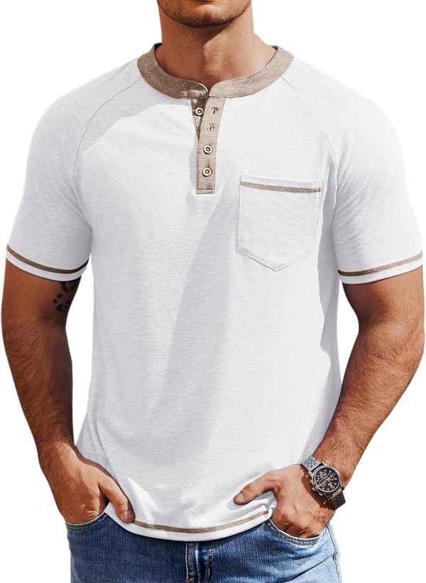 COOFANDY Mens Henley Shirts Short Sleeve Casual Button T-Shirts Basic Tee Shirts Summer Vintage T Shirts with Pocket - Image 61