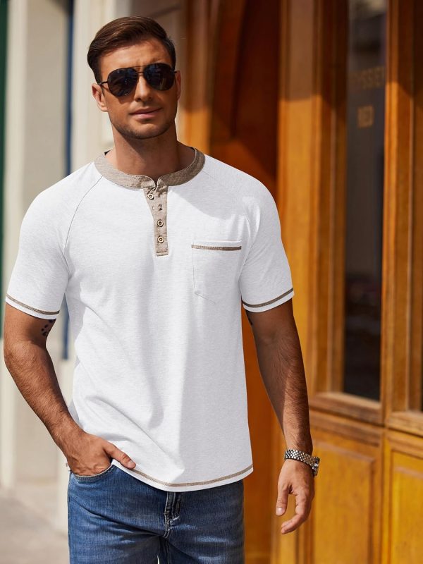 COOFANDY Mens Henley Shirts Short Sleeve Casual Button T-Shirts Basic Tee Shirts Summer Vintage T Shirts with Pocket - Image 62