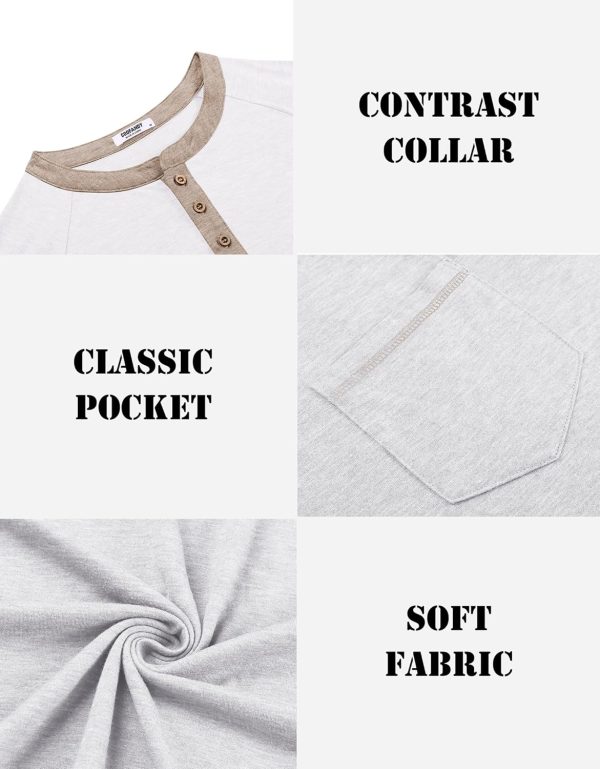 COOFANDY Mens Henley Shirts Short Sleeve Casual Button T-Shirts Basic Tee Shirts Summer Vintage T Shirts with Pocket - Image 65