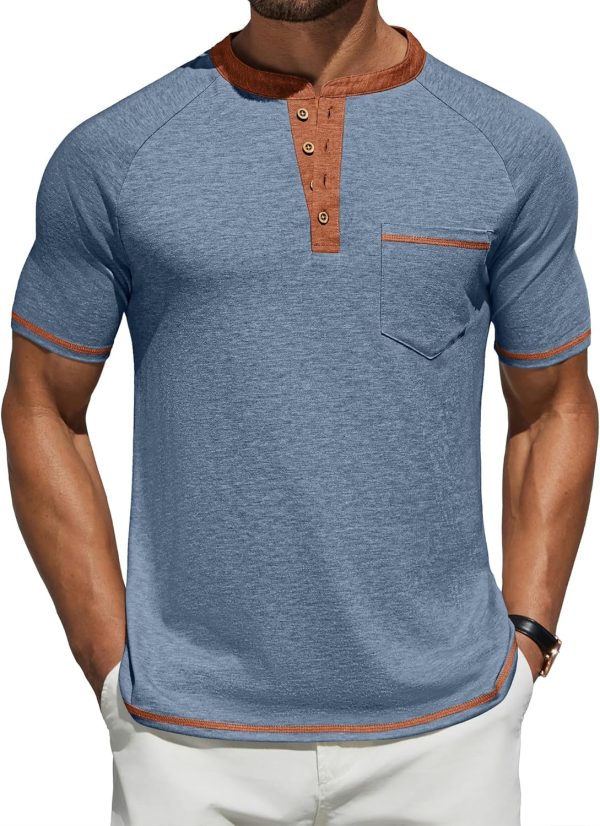 COOFANDY Mens Henley Shirts Short Sleeve Casual Button T-Shirts Basic Tee Shirts Summer Vintage T Shirts with Pocket - Image 69
