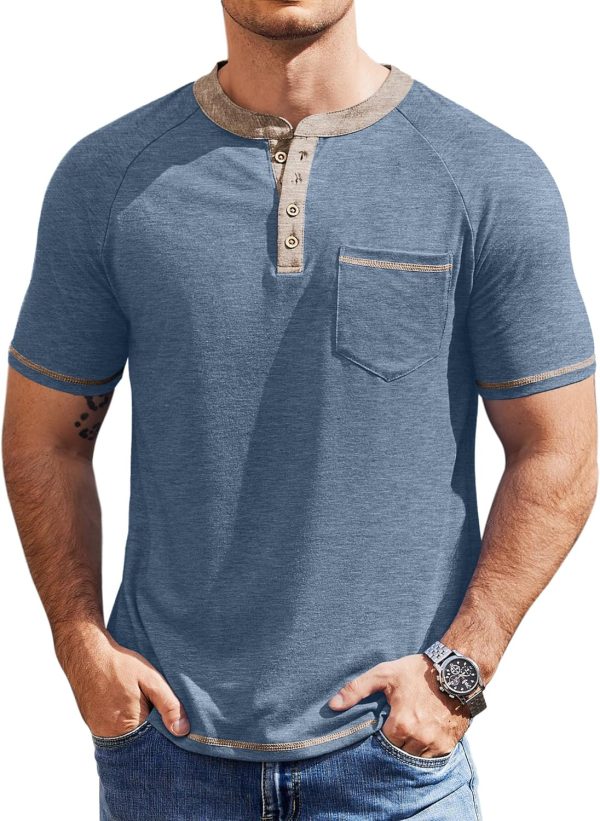 COOFANDY Mens Henley Shirts Short Sleeve Casual Button T-Shirts Basic Tee Shirts Summer Vintage T Shirts with Pocket - Image 75