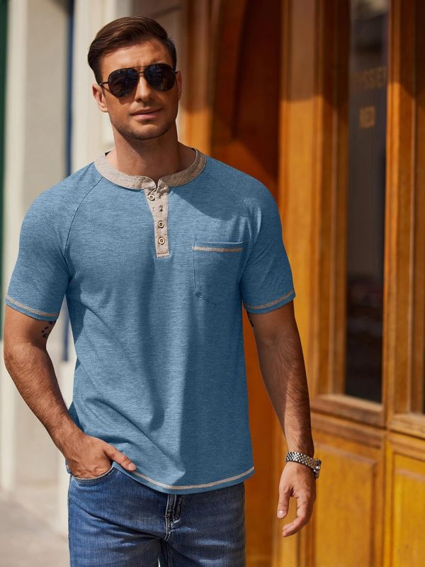 COOFANDY Mens Henley Shirts Short Sleeve Casual Button T-Shirts Basic Tee Shirts Summer Vintage T Shirts with Pocket - Image 76