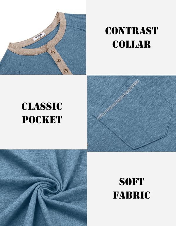 COOFANDY Mens Henley Shirts Short Sleeve Casual Button T-Shirts Basic Tee Shirts Summer Vintage T Shirts with Pocket - Image 79