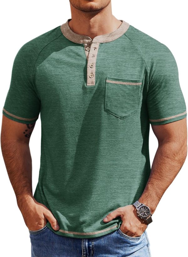 COOFANDY Mens Henley Shirts Short Sleeve Casual Button T-Shirts Basic Tee Shirts Summer Vintage T Shirts with Pocket - Image 81