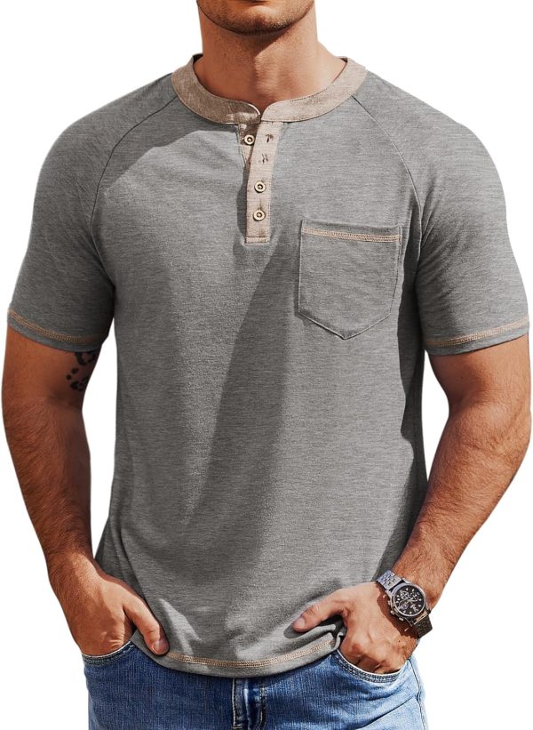 COOFANDY Mens Henley Shirts Short Sleeve Casual Button T-Shirts Basic Tee Shirts Summer Vintage T Shirts with Pocket - Image 87