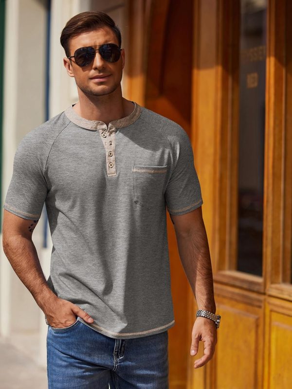 COOFANDY Mens Henley Shirts Short Sleeve Casual Button T-Shirts Basic Tee Shirts Summer Vintage T Shirts with Pocket - Image 88