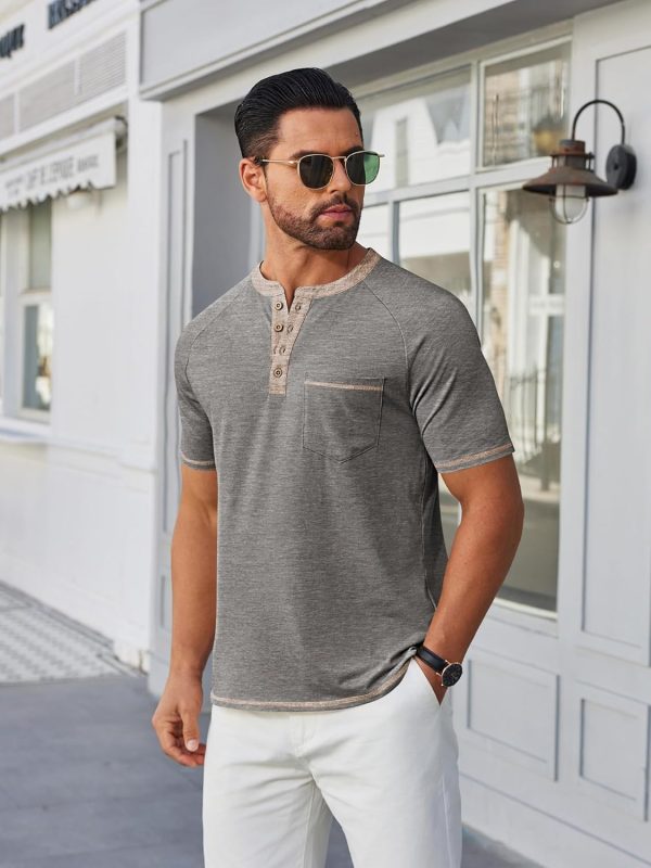 COOFANDY Mens Henley Shirts Short Sleeve Casual Button T-Shirts Basic Tee Shirts Summer Vintage T Shirts with Pocket - Image 89