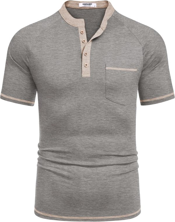 COOFANDY Mens Henley Shirts Short Sleeve Casual Button T-Shirts Basic Tee Shirts Summer Vintage T Shirts with Pocket - Image 92