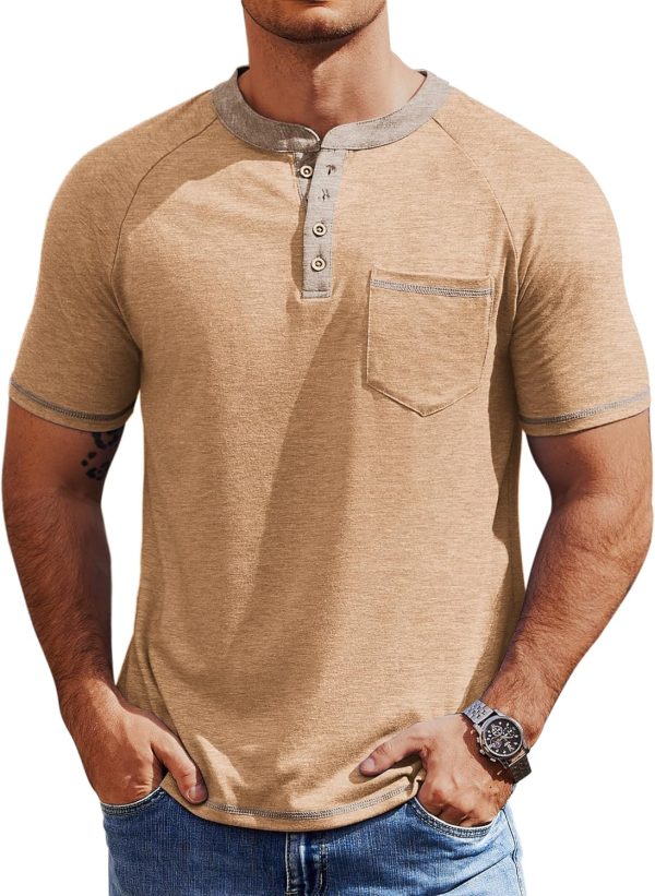 COOFANDY Mens Henley Shirts Short Sleeve Casual Button T-Shirts Basic Tee Shirts Summer Vintage T Shirts with Pocket - Image 93