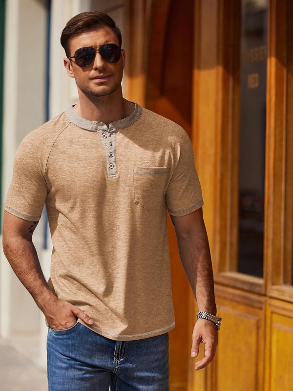 COOFANDY Mens Henley Shirts Short Sleeve Casual Button T-Shirts Basic Tee Shirts Summer Vintage T Shirts with Pocket - Image 94