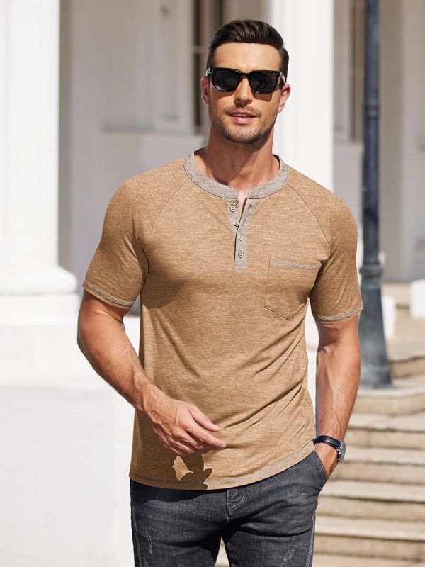 COOFANDY Mens Henley Shirts Short Sleeve Casual Button T-Shirts Basic Tee Shirts Summer Vintage T Shirts with Pocket - Image 96