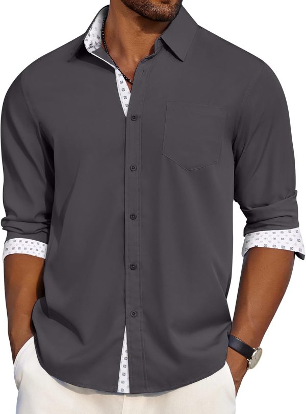 COOFANDY Men's Dress Shirt Wrinkle Free Regular Fit Stretch Long Sleeve Button Down Shirts - Image 24