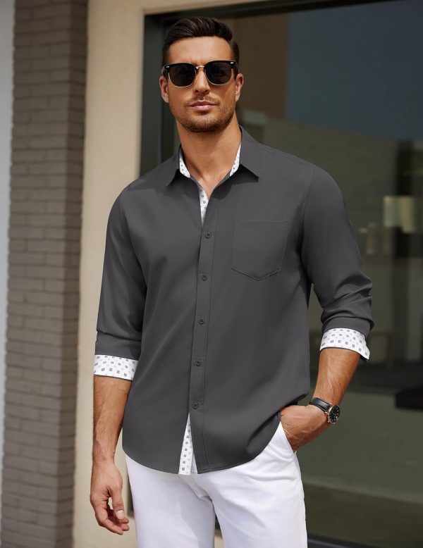 COOFANDY Men's Dress Shirt Wrinkle Free Regular Fit Stretch Long Sleeve Button Down Shirts - Image 25