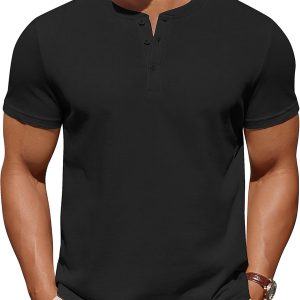 COOFANDY Mens Cotton Henley T-Shirts Short Sleeve Button Casual Basic Tees Work Shirts with Split Side