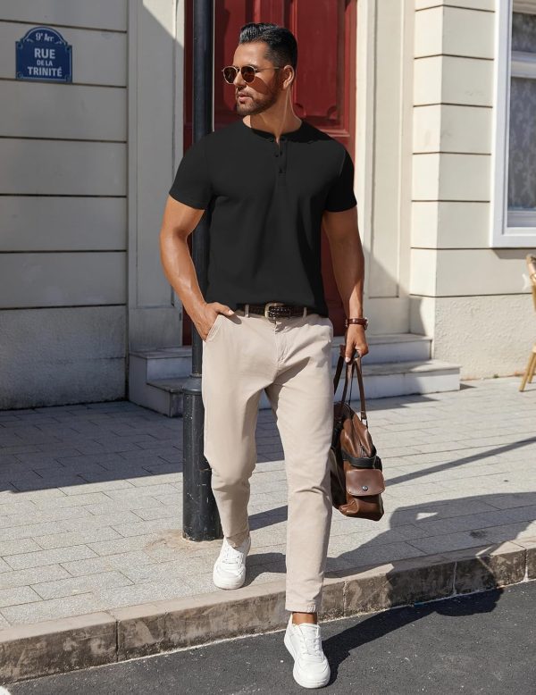 COOFANDY Mens Cotton Henley T-Shirts Short Sleeve Button Casual Basic Tees Work Shirts with Split Side - Image 4