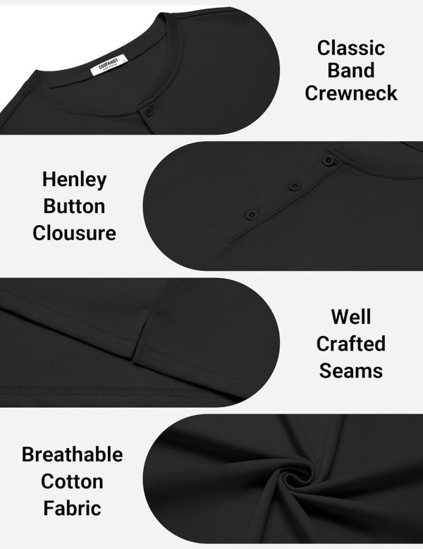 COOFANDY Mens Cotton Henley T-Shirts Short Sleeve Button Casual Basic Tees Work Shirts with Split Side - Image 5