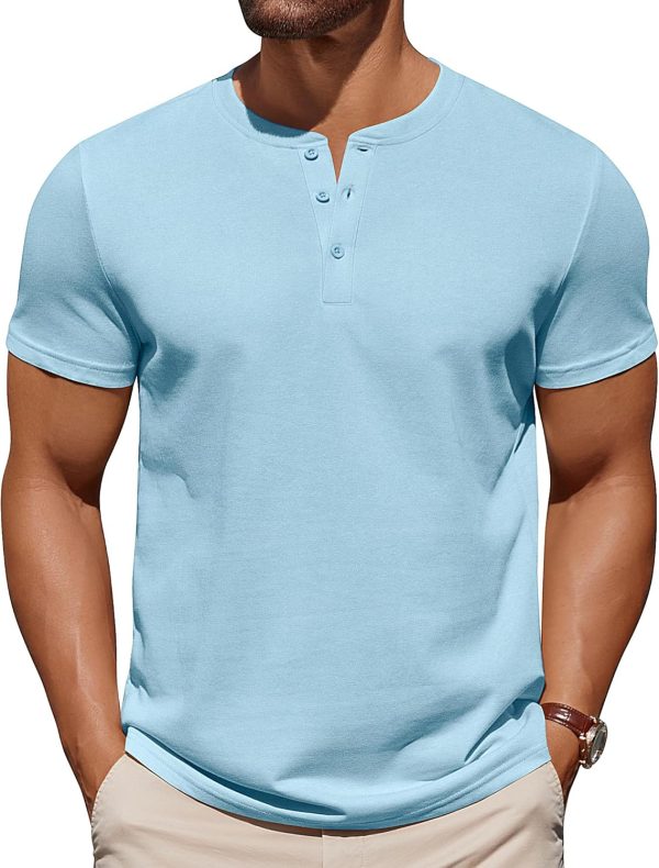 COOFANDY Mens Cotton Henley T-Shirts Short Sleeve Button Casual Basic Tees Work Shirts with Split Side - Image 6