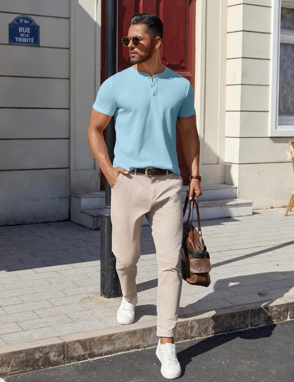 COOFANDY Mens Cotton Henley T-Shirts Short Sleeve Button Casual Basic Tees Work Shirts with Split Side - Image 9