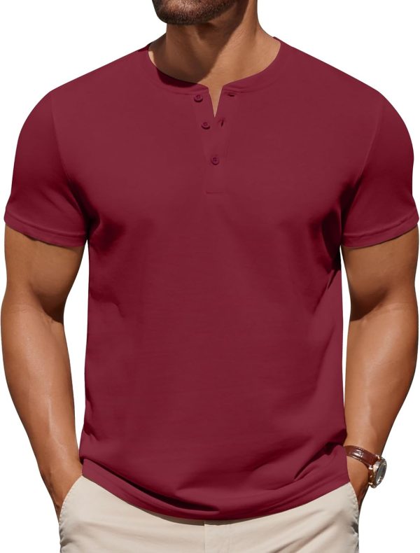 COOFANDY Mens Cotton Henley T-Shirts Short Sleeve Button Casual Basic Tees Work Shirts with Split Side - Image 11