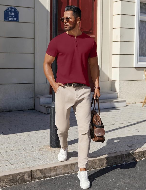 COOFANDY Mens Cotton Henley T-Shirts Short Sleeve Button Casual Basic Tees Work Shirts with Split Side - Image 14