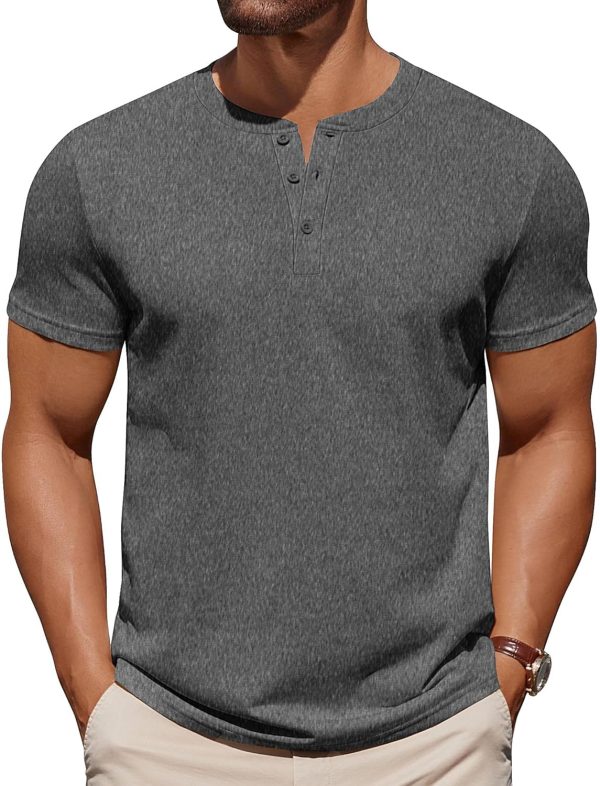 COOFANDY Mens Cotton Henley T-Shirts Short Sleeve Button Casual Basic Tees Work Shirts with Split Side - Image 16