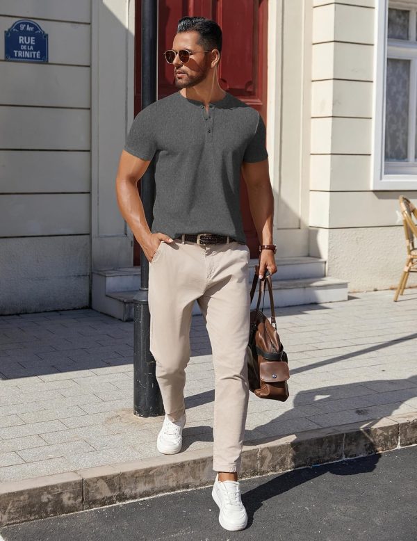 COOFANDY Mens Cotton Henley T-Shirts Short Sleeve Button Casual Basic Tees Work Shirts with Split Side - Image 19