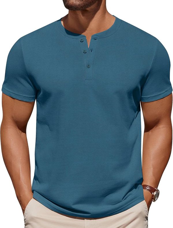 COOFANDY Mens Cotton Henley T-Shirts Short Sleeve Button Casual Basic Tees Work Shirts with Split Side - Image 21