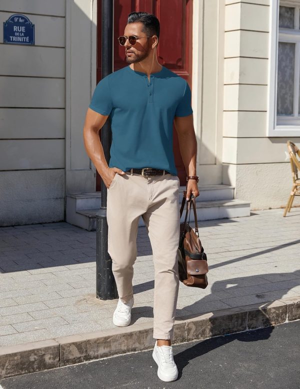 COOFANDY Mens Cotton Henley T-Shirts Short Sleeve Button Casual Basic Tees Work Shirts with Split Side - Image 24