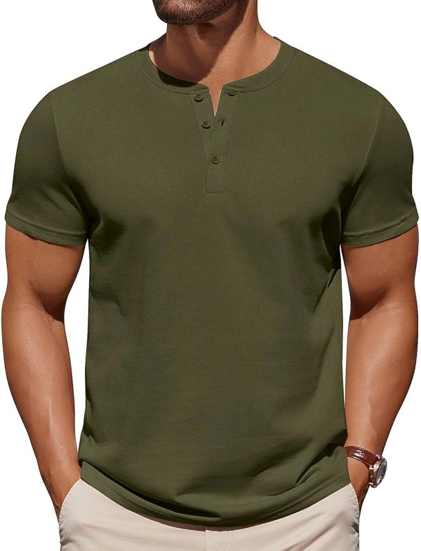 COOFANDY Mens Cotton Henley T-Shirts Short Sleeve Button Casual Basic Tees Work Shirts with Split Side - Image 26