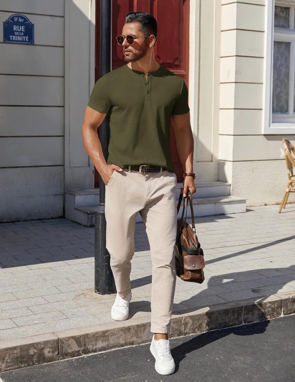 COOFANDY Mens Cotton Henley T-Shirts Short Sleeve Button Casual Basic Tees Work Shirts with Split Side - Image 29