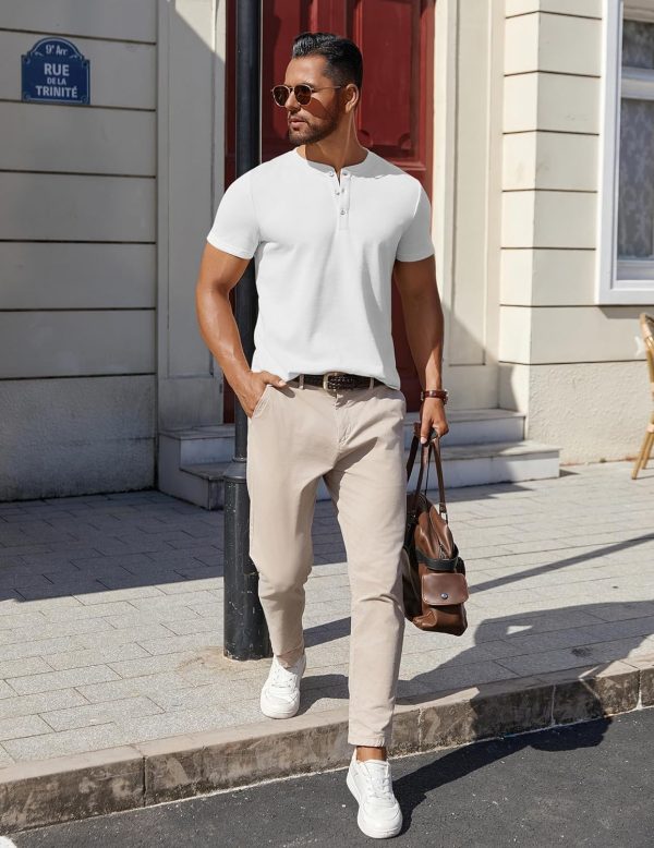 COOFANDY Mens Cotton Henley T-Shirts Short Sleeve Button Casual Basic Tees Work Shirts with Split Side - Image 34