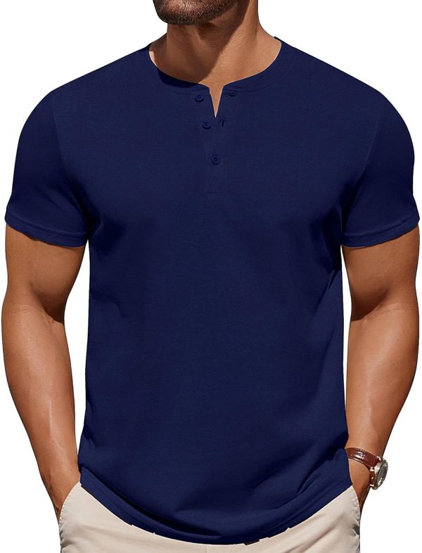 COOFANDY Mens Cotton Henley T-Shirts Short Sleeve Button Casual Basic Tees Work Shirts with Split Side - Image 36