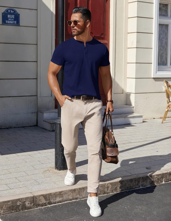 COOFANDY Mens Cotton Henley T-Shirts Short Sleeve Button Casual Basic Tees Work Shirts with Split Side - Image 39