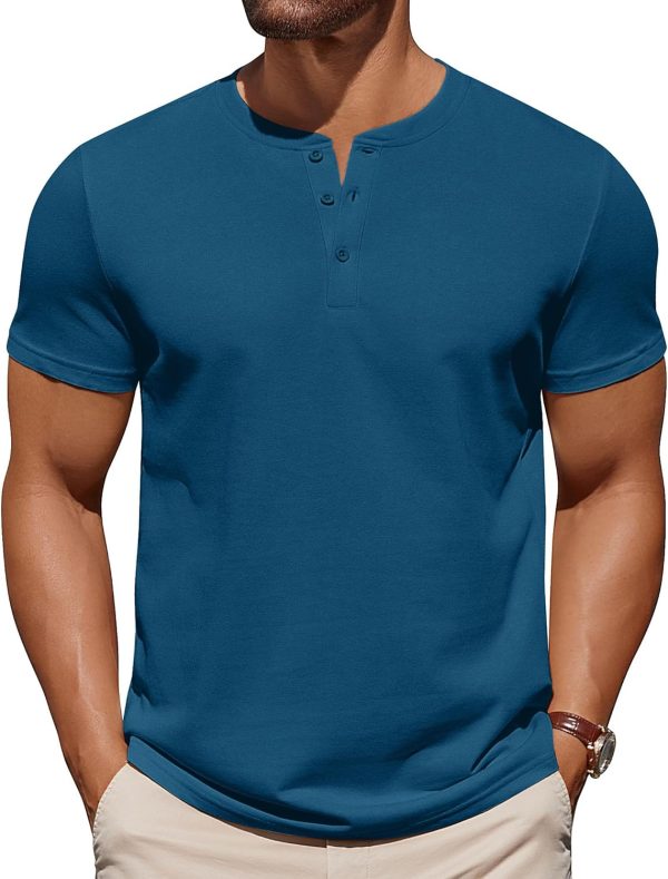 COOFANDY Mens Cotton Henley T-Shirts Short Sleeve Button Casual Basic Tees Work Shirts with Split Side - Image 41