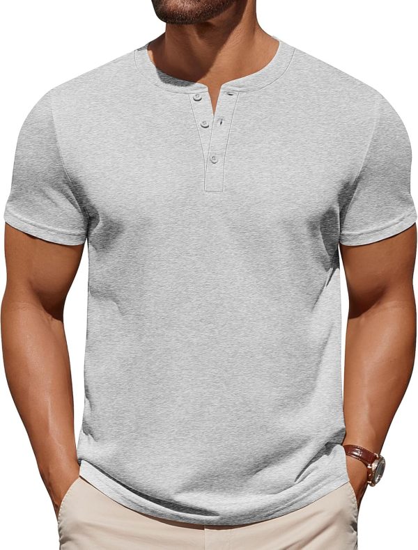 COOFANDY Mens Cotton Henley T-Shirts Short Sleeve Button Casual Basic Tees Work Shirts with Split Side - Image 46